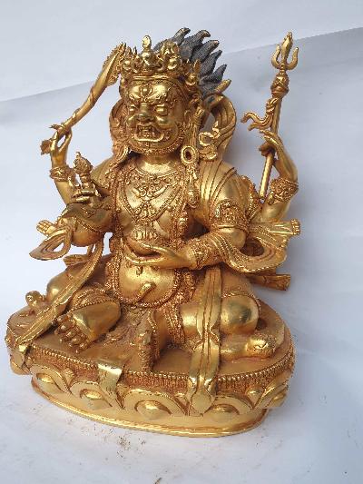 [hq], Sitting Mahakala - Four Arms Statue, [kalu Awale Copy], [full Gold Plated]