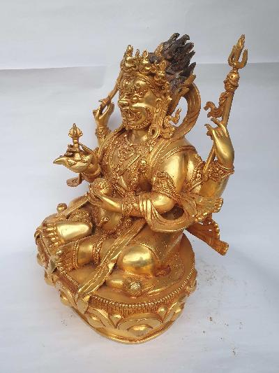 [hq], Sitting Mahakala - Four Arms Statue, [kalu Awale Copy], [full Gold Plated]