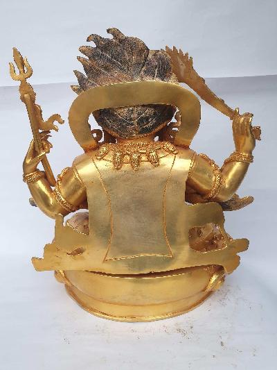 [hq], Sitting Mahakala - Four Arms Statue, [kalu Awale Copy], [full Gold Plated]