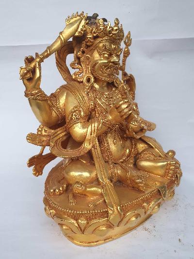 [hq], Sitting Mahakala - Four Arms Statue, [kalu Awale Copy], [full Gold Plated]