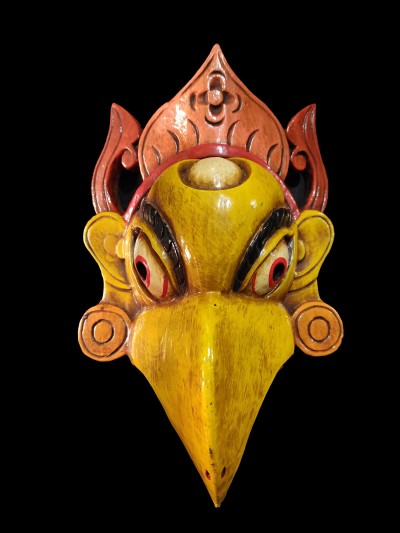 Garuda Mask, Handmade Wooden Mask Of Garuda, [painted Yellow], Poplar Wood