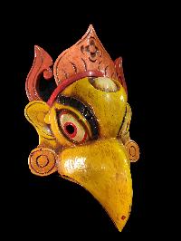 Garuda Mask, Handmade Wooden Mask Of Garuda, [painted Yellow], Poplar Wood