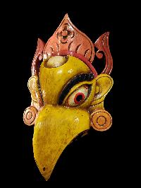 Garuda Mask, Handmade Wooden Mask Of Garuda, [painted Yellow], Poplar Wood