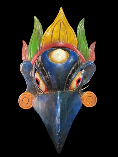 Garuda Mask, Handmade Wooden Mask Of Garuda, [painted Blue], Poplar Wood