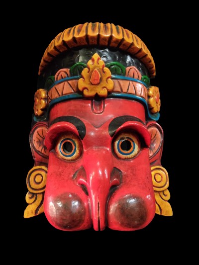 Hanuman Mask, Handmade Wooden Mask Of Hanuman, [painted Red], Poplar Wood