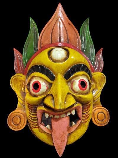 Handmade Wooden Mask Of Kali, [painted Yellow], Poplar Wood