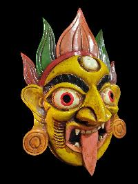 Handmade Wooden Mask Of Kali, [painted Yellow], Poplar Wood
