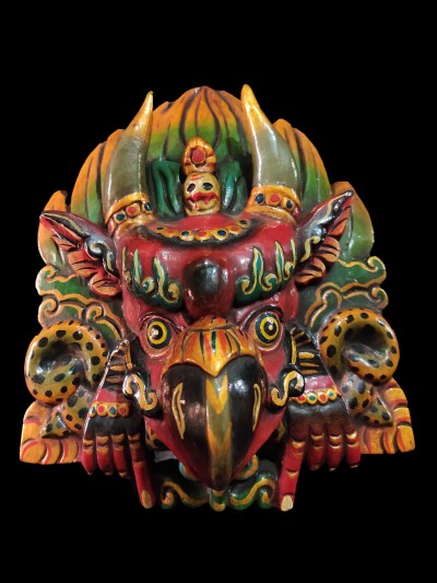 Garuda Mask, Handmade Wooden Mask Of Garuda, [painted Red], Poplar Wood