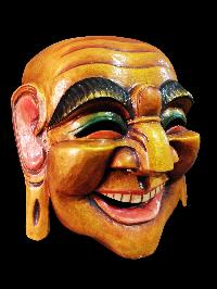 Handmade Wooden Mask Of Laughing Buddha, [paintedorange], Poplar Wood