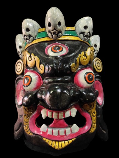 Mahakala Mask, Handmade Wooden Mask, [painted Black], Poplar Wood
