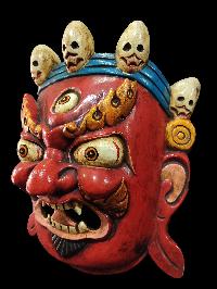 Mahakala Mask, Handmade Wooden Mask, [painted Red], Poplar Wood