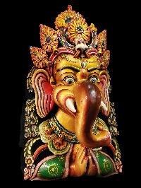 Handmade Wooden Mask Of Namaste Ganesh, [painted Yellow], Poplar Wood