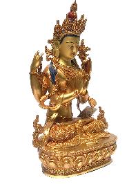 [monastery Quality] Statue Of Chenrezig - Avalokiteshvara - Kharcheri, [fire Full Gold Plated], With [painted Face]