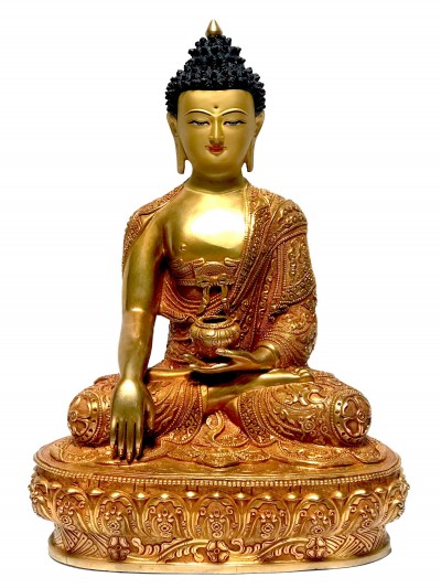 [monastery Quality] Statue Of Shakyamuni Buddha, [fire Full Gold Plated], With [painted Face]