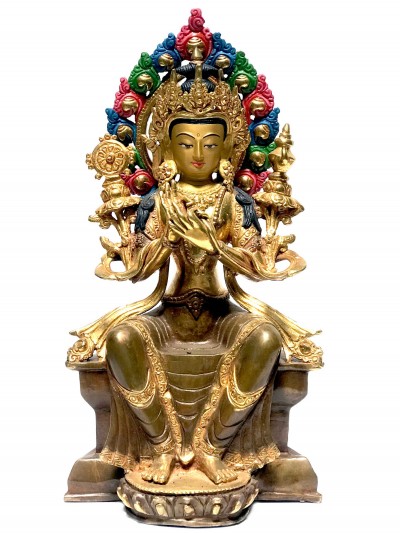 [monastery Quality] Statue Of Maitreya Buddha, [partly Gold Plated], With [painted Face]