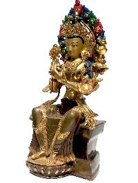 [monastery Quality] Statue Of Maitreya Buddha, [partly Gold Plated], With [painted Face]