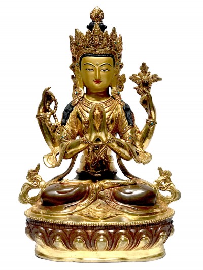 [monastery Quality] Statue Of Kharcheri, [partly Gold Plated], With [painted Face]