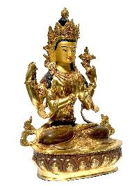 [monastery Quality] Statue Of Kharcheri, [partly Gold Plated], With [painted Face]