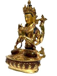 [monastery Quality] Statue Of Kharcheri, [partly Gold Plated], With [painted Face]