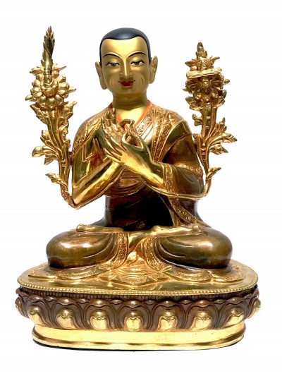 [monastery Quality] Statue Of Lama, [partly Gold Plated], With [painted Face]