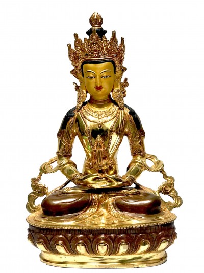 [monastery Quality] Statue Of Amitayus, [partly Gold Plated], With [painted Face]