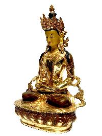 [monastery Quality] Statue Of Amitayus, [partly Gold Plated], With [painted Face]