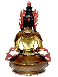 [monastery Quality] Statue Of Amitayus, [partly Gold Plated], With [painted Face]