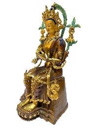 Nepali Statue Of Maitreya Buddha, [partly Gold Plated], [painted Face]