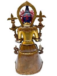 Nepali Statue Of Maitreya Buddha, [partly Gold Plated], [painted Face]