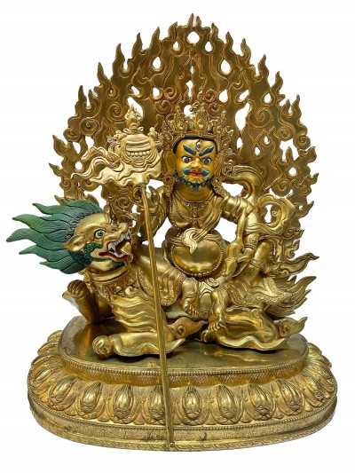 Nepali Statue Of Namtose Vaisravana Jambhala, [copper Gold Plated]