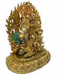 Nepali Statue Of Namtose Vaisravana Jambhala, [copper Gold Plated]