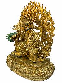Nepali Statue Of Namtose Vaisravana Jambhala, [copper Gold Plated]