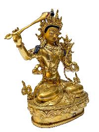 Nepali Statue Of Manjushri, [copper Gold Plated]