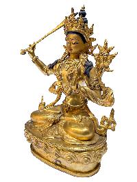 Nepali Statue Of Manjushri, [copper Gold Plated]