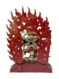 Nepali Statue Of Black Mahakala 6 Arms, [copper Gold Plated]