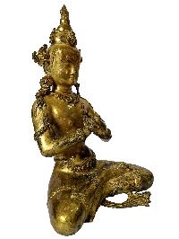 Nepali Statue Of Bodhisattva, [copper Gold Plated], [antique Finishing]