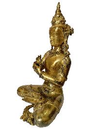Nepali Statue Of Bodhisattva, [copper Gold Plated], [antique Finishing]