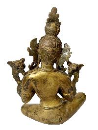 Nepali Statue Of Green Tara, [copper Gold Plated], [antique Finishing]