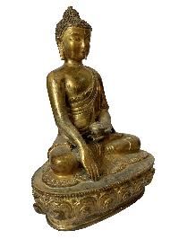 Nepali Statue Of Shakyamuni Buddha, [copper Gold Plated], [antique Finishing]