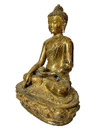 Nepali Statue Of Shakyamuni Buddha, [copper Gold Plated], [antique Finishing]