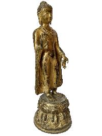 Nepali Statue Of Dipankara Buddha, [copper Gold Plated], [antique Finishing]