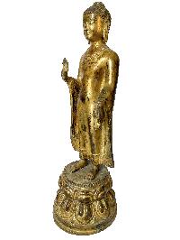 Nepali Statue Of Dipankara Buddha, [copper Gold Plated], [antique Finishing]