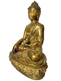 Nepali Statue Of Shakyamuni Buddha, [copper Gold Plated], [antique Finishing]