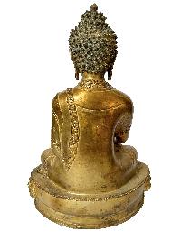 Nepali Statue Of Shakyamuni Buddha, [copper Gold Plated], [antique Finishing]