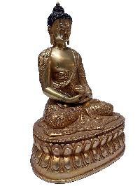 Nepali Statue Of Shakyamuni Buddha, [full Gold Plated], With Deep Carving