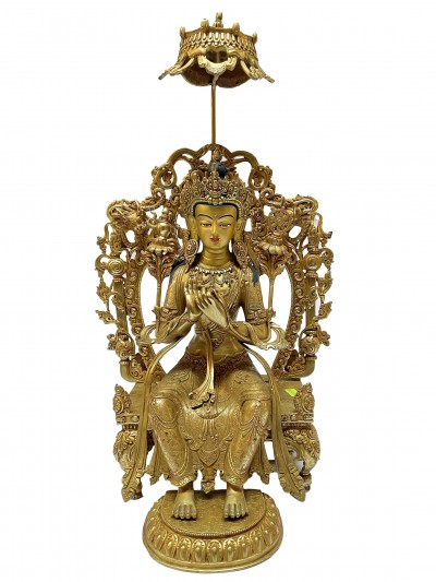 Nepali Statue Of Maitreya, [full Gold Plated], [painted Face]