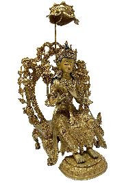 Nepali Statue Of Maitreya, [full Gold Plated], [painted Face]