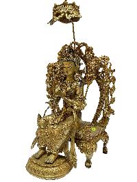 Nepali Statue Of Maitreya, [full Gold Plated], [painted Face]