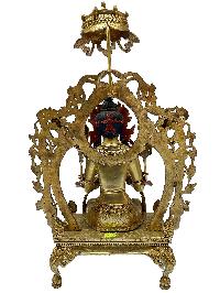 Nepali Statue Of Maitreya, [full Gold Plated], [painted Face]