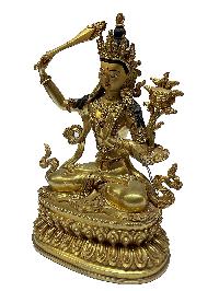 Nepali Statue Of Manjushri, [full Gold Plated]